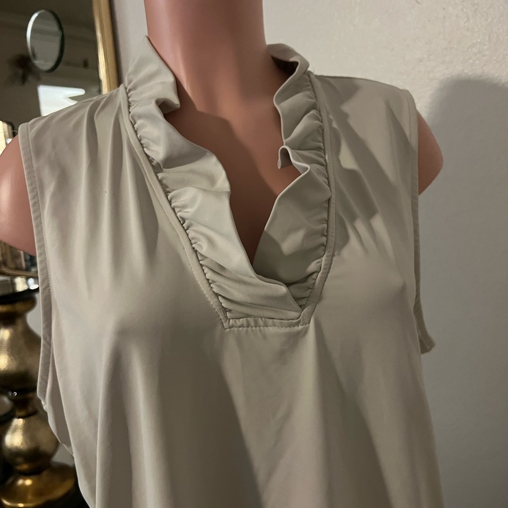 Lulu-B Sleeveless Ruffle V-Neck Blouse - Cream - Picture 2 of 6